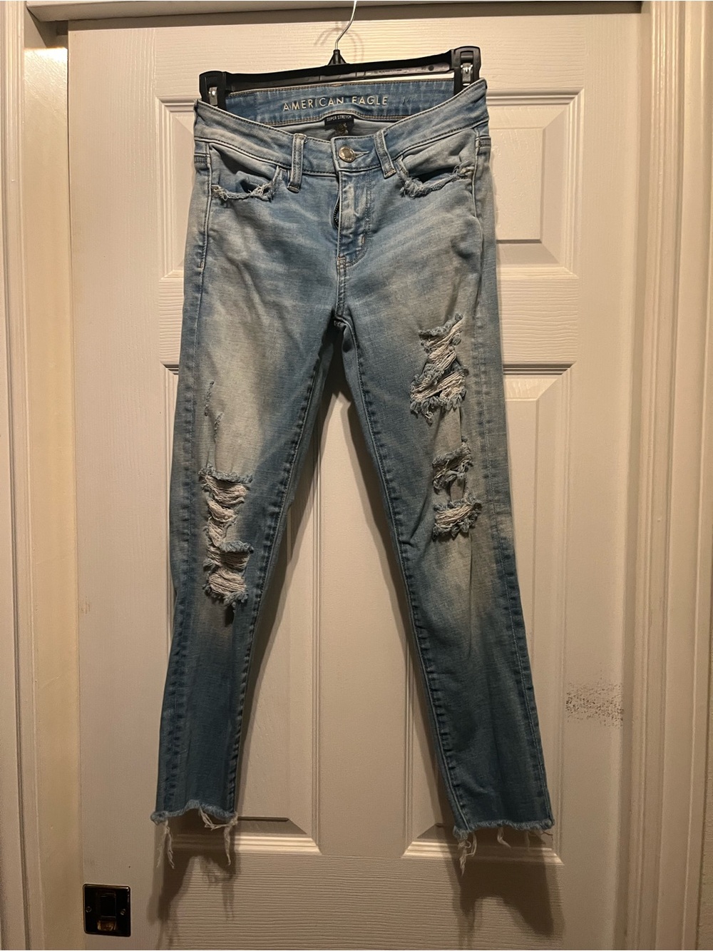 American Eagle Outfitters Light Blue Distressed Skinny Jeans for Women